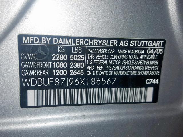 WDBUF87J96X186567 - 2006 MERCEDES-BENZ E 350 4MAT SILVER photo 10