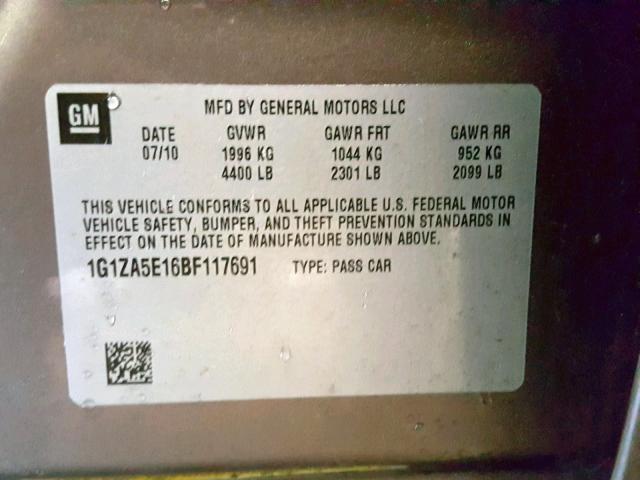 1G1ZA5E16BF117691 - 2011 CHEVROLET MALIBU LS TAN photo 10