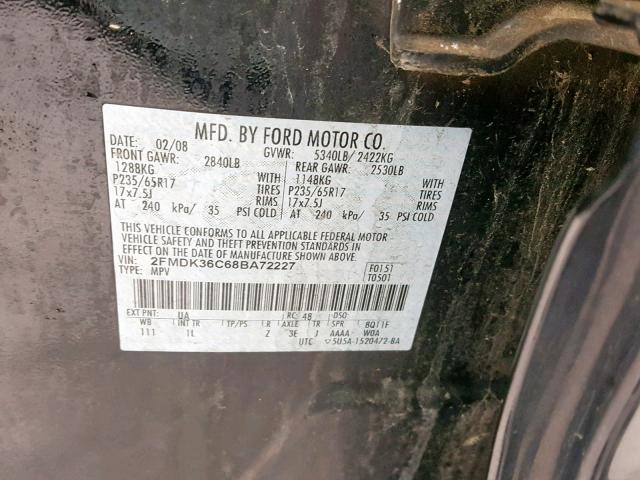 2FMDK36C68BA72227 - 2008 FORD EDGE SE BLACK photo 10