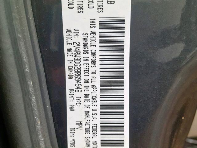 2V4RW3DG2BR694946 - 2011 VOLKSWAGEN ROUTAN SE CHARCOAL photo 10