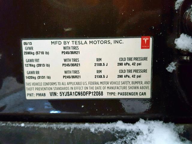 5YJSA1CN6DFP12068 - 2013 TESLA MODEL S BROWN photo 10