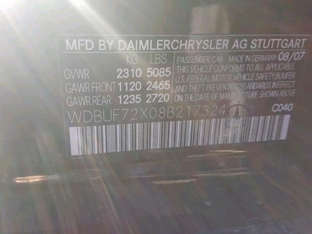 WDBUF72X08B217324 - 2008 MERCEDES-BENZ E 550 BLACK photo 10