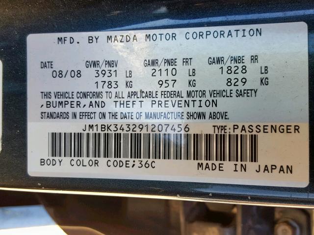 JM1BK343291207456 - 2009 MAZDA 3 S GRAY photo 10