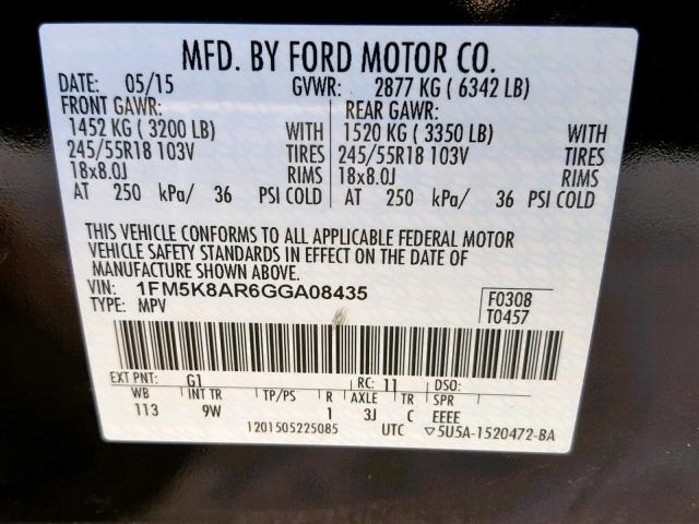 1FM5K8AR6GGA08435 - 2016 FORD EXPLORER P TWO TONE photo 10