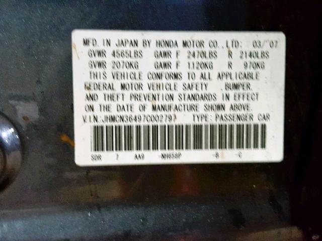 JHMCN36497C002797 - 2007 HONDA ACCORD HYB BLUE photo 10