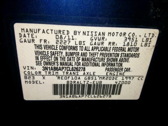 3N1AB6AP7CL626278 - 2012 NISSAN SENTRA 2.0 BLUE photo 10