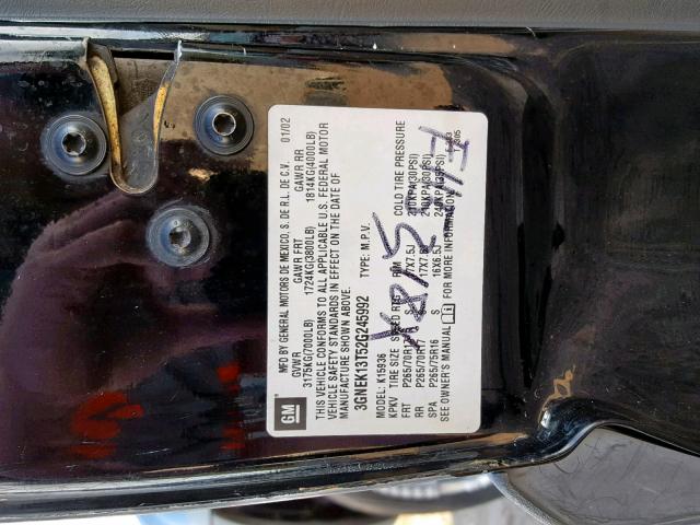 3GNEK13T52G245992 - 2002 CHEVROLET AVALANCHE BLACK photo 10