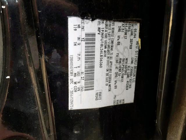 1FMFU18L34LB56360 - 2004 FORD EXPEDITION BLACK photo 10