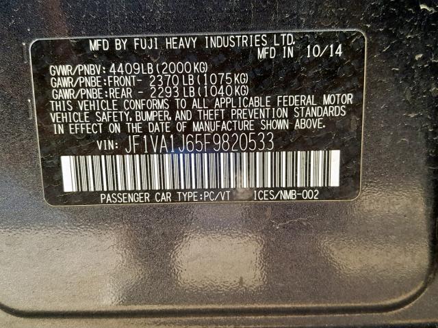 JF1VA1J65F9820533 - 2015 SUBARU WRX LIMITE GRAY photo 10