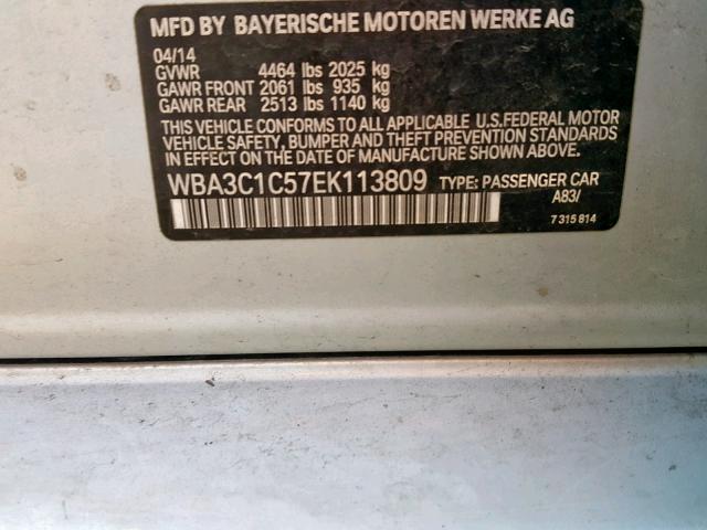 WBA3C1C57EK113809 - 2014 BMW 328 I SULE SILVER photo 10