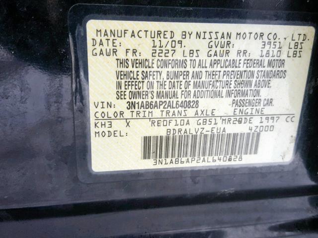 3N1AB6AP2AL640828 - 2010 NISSAN SENTRA 2.0 BLACK photo 10