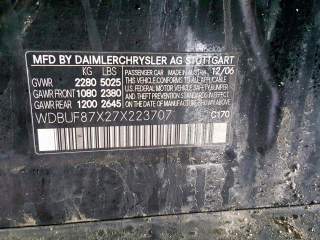 WDBUF87X27X223707 - 2007 MERCEDES-BENZ E 350 4MAT BLACK photo 10