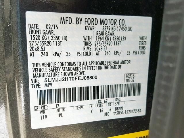 5LMJJ2HT0FEJ08800 - 2015 LINCOLN NAVIGATOR Boz foto 10