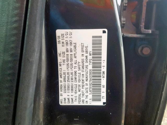 5J8TB18279A005806 - 2009 ACURA RDX BLACK photo 10