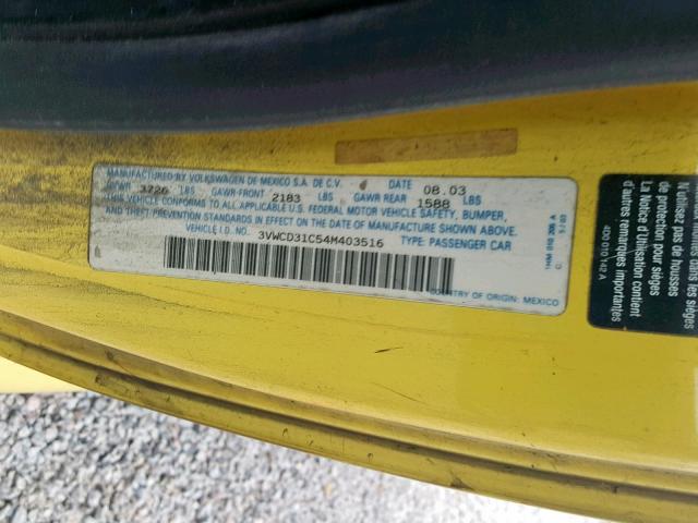 3VWCD31C54M403516 - 2004 VOLKSWAGEN NEW BEETLE Sarı foto 10
