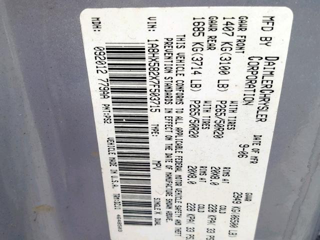 1A8HX582X7F503715 - 2007 CHRYSLER ASPEN LIMI SILVER photo 10