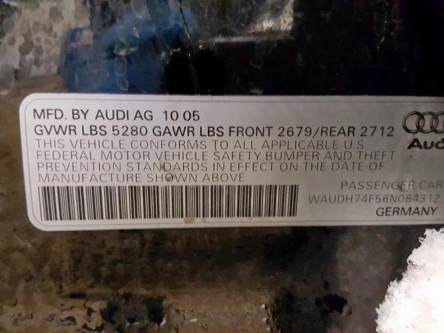 WAUDH74F56N084312 - 2006 AUDI A6 3.2 QUA BLACK photo 10