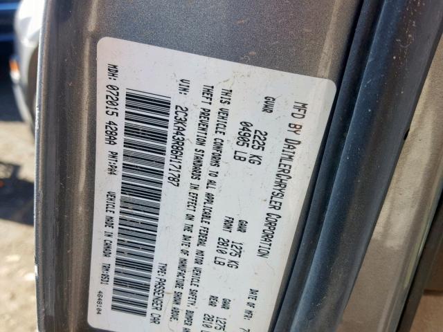 2C3KA43R86H171787 - 2006 CHRYSLER 300 GRAY photo 10