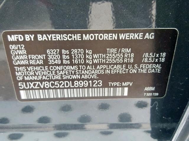 5UXZV8C52DL899123 - 2013 BMW X5 XDRIVE5 GRAY photo 10
