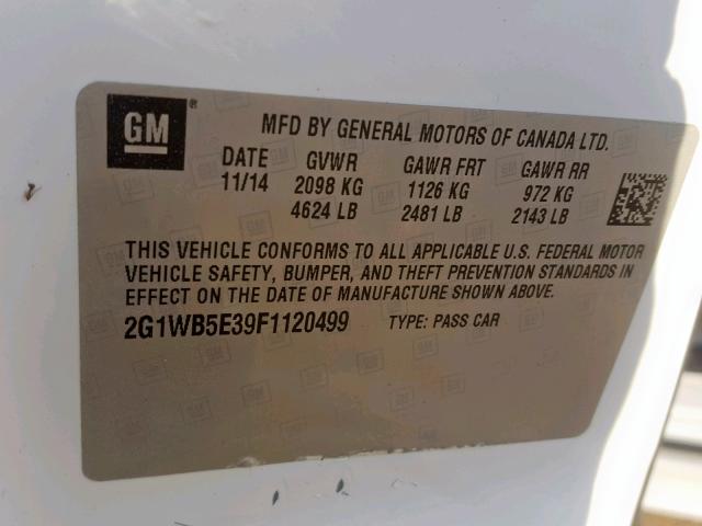 2G1WB5E39F1120499 - 2015 CHEVROLET IMPALA LIM WHITE photo 10