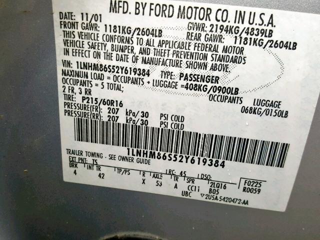 1LNHM86S52Y619384 - 2002 LINCOLN LS SILVER photo 10