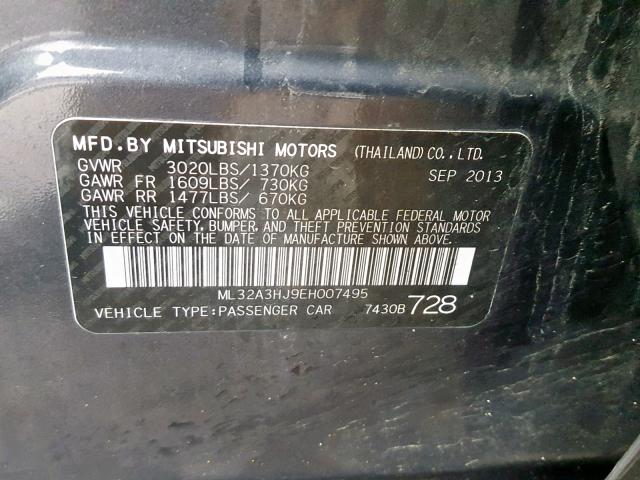 ML32A3HJ9EH007495 - 2014 MITSUBISHI MIRAGE DE GRAY photo 10