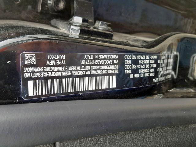 ZACCJBAB9HPF27191 - 2017 JEEP RENEGADE S შავი ფოტო 10