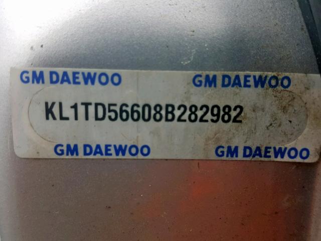 KL1TD56608B282982 - 2008 CHEVROLET AVEO BASE ვერცხლისფერი ფოტო 10