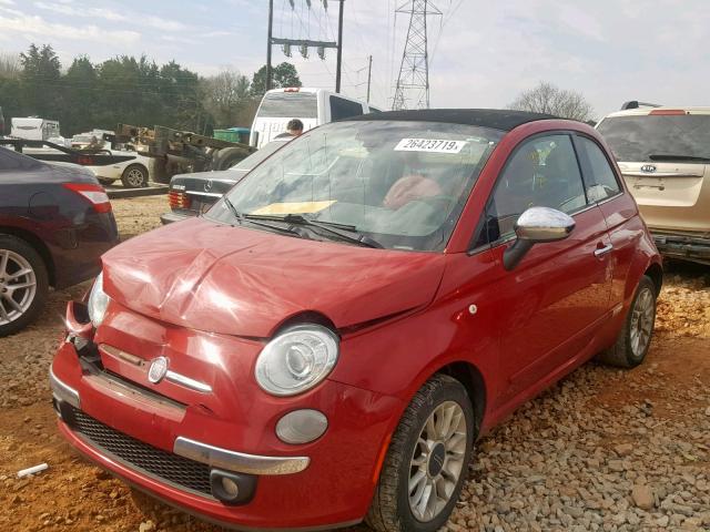 3C3CFFER5DT528782 - 2013 FIAT 500 LOUNGE RED photo 2