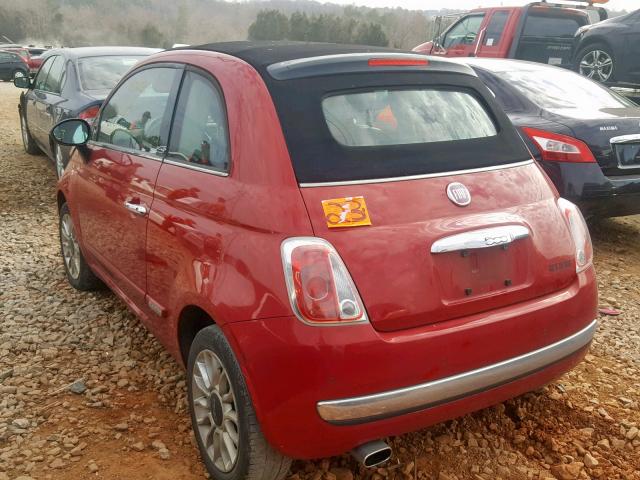 3C3CFFER5DT528782 - 2013 FIAT 500 LOUNGE RED photo 3