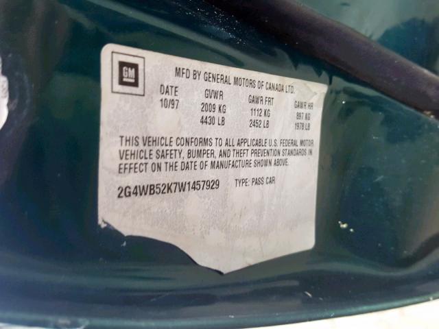2G4WB52K7W1457929 - 1998 BUICK REGAL LS GREEN photo 10