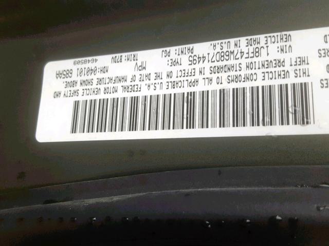 1J8FF47W68D714495 - 2008 JEEP COMPASS SP მწვანე ფოტო 10