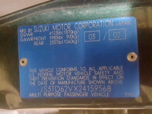 JS3TD62VX24159568 - 2002 SUZUKI GRAND VITA GREEN photo 10