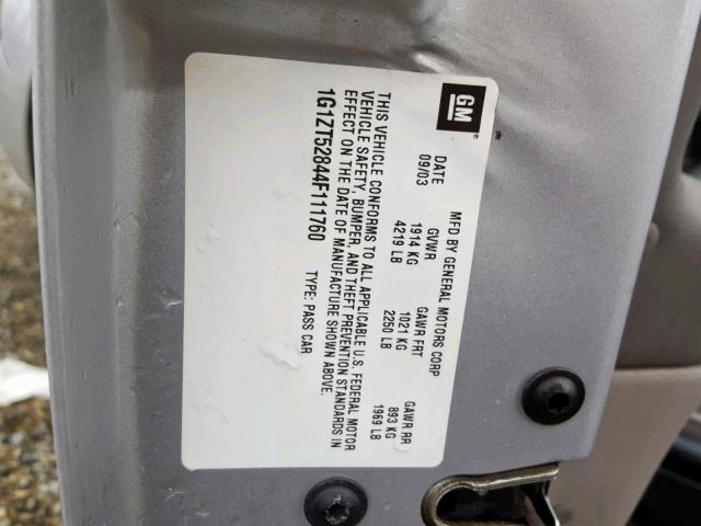 1G1ZT52844F111760 - 2004 CHEVROLET MALIBU LS 银色 照片 10