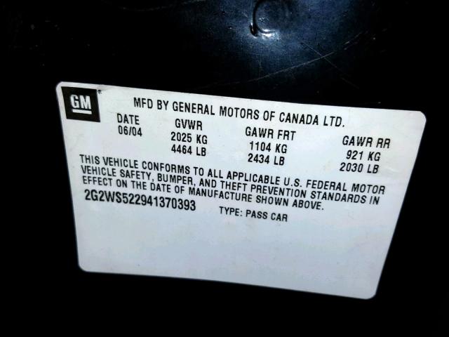2G2WS522941370393 - 2004 PONTIAC GRAND PRIX BLACK photo 10