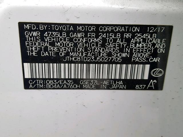 JTHC81D23J5027705 - 2018 LEXUS IS 300 WHITE photo 10