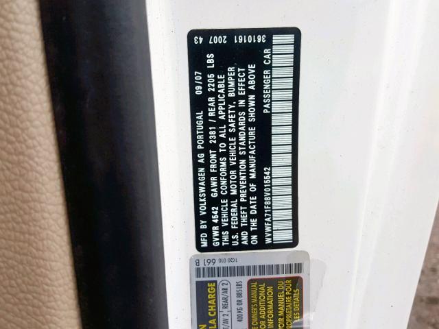 WVWFA71F88V015542 - 2008 VOLKSWAGEN EOS LUX 白色 照片 10