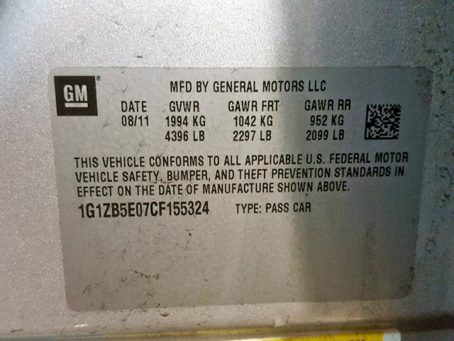 1G1ZB5E07CF155324 - 2012 CHEVROLET MALIBU LS SILVER photo 10