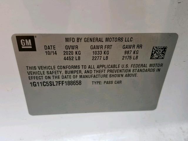 1G11C5SL7FF188658 - 2015 CHEVROLET MALIBU 1LT 白色 照片 10