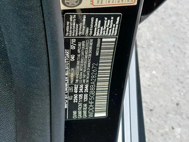 WDDHF5GB8BA282672 - 2011 MERCEDES-BENZ E 350 BLACK photo 10