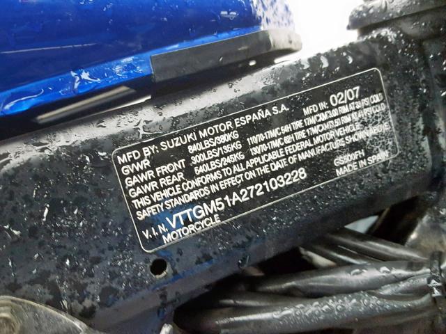 VTTGM51A272103228 - 2007 SUZUKI GS500 BLUE photo 10