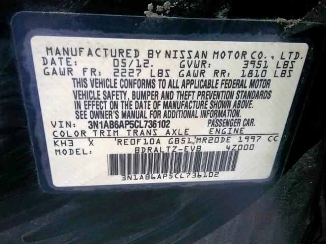 3N1AB6AP5CL736102 - 2012 NISSAN SENTRA 2.0 BLACK photo 10