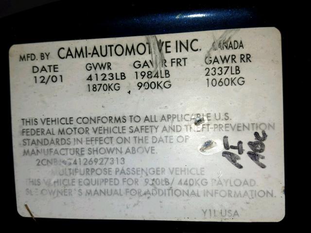 2CNBJ634126927313 - 2002 CHEVROLET TRACKER LT BLUE photo 10