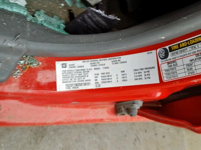 1GCDT136258138131 - 2005 CHEVROLET COLORADO RED photo 10