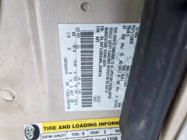 5LMFU28548LJ00874 - 2008 LINCOLN NAVIGATOR TAN photo 10