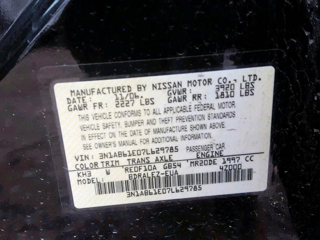 3N1AB61E07L629785 - 2007 NISSAN SENTRA 2.0 BLACK photo 10