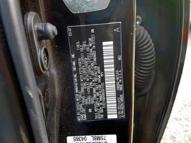 5TDZY68A98S001155 - 2008 TOYOTA SEQUOIA LI BLACK photo 10