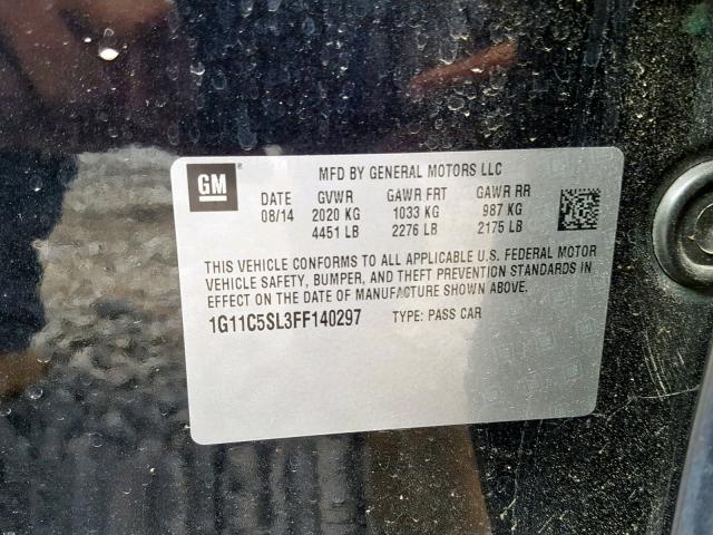 1G11C5SL3FF140297 - 2015 CHEVROLET MALIBU 1LT 黑色 照片 10