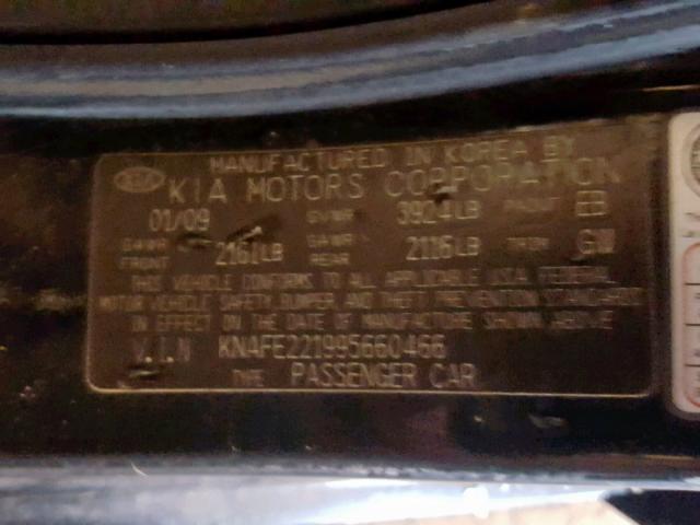 KNAFE221995660466 - 2009 KIA SPECTRA EX BLACK photo 10