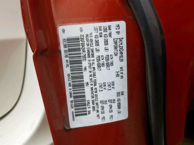 2C8GF68424R175531 - 2004 CHRYSLER PACIFICA RED photo 10